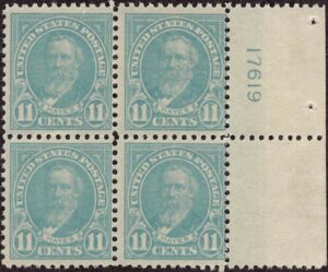 USA 1922 Mint Lightly Hinged Block SC 563 Rutherford B. Hayes (1822-1893), 19th President of the USA Greenish blue 11 Cent 1922