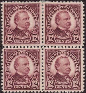 USA 1923 Mint Lightly Hinged Block SC 564 Grover Cleveland (1837-1908), 22nd and 24th US President Brown violet 12 Cent 1923