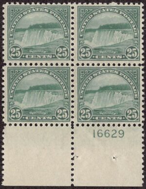 USA 1922 Mint Never Hinged Plateblock SC 568 Niagara Falls, New York Yellow green 25 Cent 1922