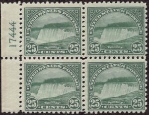 USA 1922 Mint Never Hinged Plateblock SC 568 Niagara Falls, New York Yellow green 25 Cent 1922