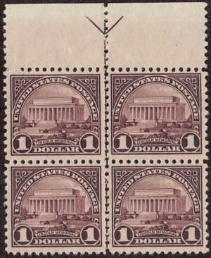 USA 1923 Mint Never Hinged Block SC 571 Lincoln Memorial Violet black 1 Dollar 1923