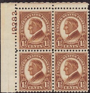 USA 1925 Mint Never Hinged Plateblock SC 582 Warren G. Harding Brown 1.5 Cent 1925