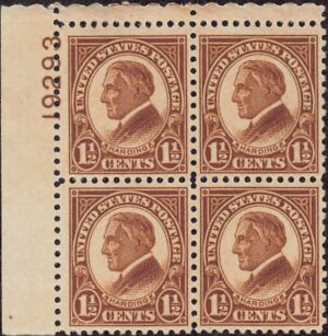 USA 1925 Mint No Gum Plateblock SC 582 Warren G. Harding Brown 1.5 Cent 1925