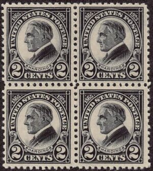 USA 1923 Mint Never Hinged Block SC 610 Warren G. Harding Black 2 Cent 1923
