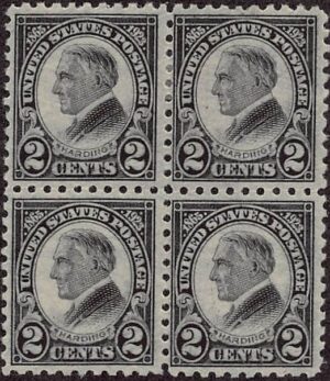 USA 1923 Mint Lightly Hinged Block SC 612 Warren G. Harding Black 2 Cent 1923