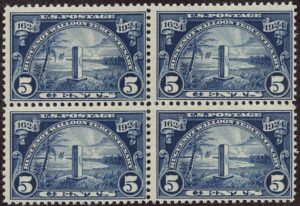 USA 1924 Mint Never Hinged Block SC 616 Ribault Monument (1924), originally near Mayport, Florida Dark blue 5 Cent 1924