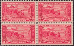 USA 1925 Mint Lightly Hinged Block SC 618 The Dawn of Liberty (1886), painting by Henry Sandham Carmine rose 2 Cent 1925