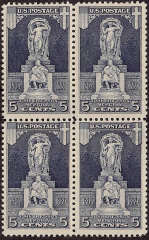 USA 1926 Mint Never Hinged Block SC 628 John Ericsson (1803-1889), Swedish-American inventor Grey lilac 5 Cent 1926