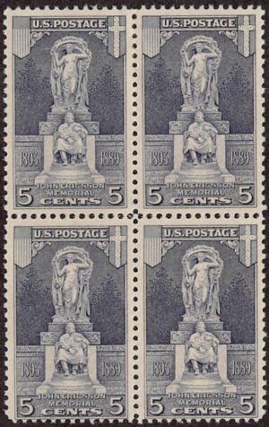 USA 1926 Mint Lightly Hinged Block SC 628 John Ericsson (1803-1889), Swedish-American inventor Grey lilac 5 Cent 1926