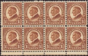 USA 1927 Mint Never Hinged Block SC 633 Warren G. Harding Yellow brown 1.5 Cent 1927