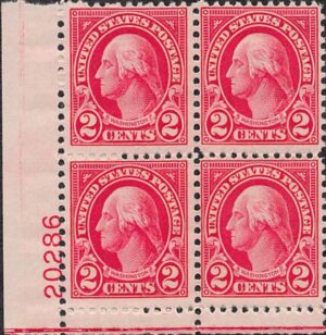 USA 1926 Mint Never Hinged Plateblock SC 634 George Washington Carmine 2 Cent 1926