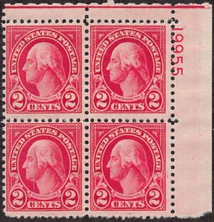 USA 1926 Mint Never Hinged Plateblock SC 634 George Washington Carmine 2 Cent 1926