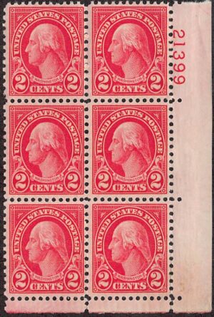 USA 1926 Mint Never Hinged Plateblock SC 634 George Washington Carmine 2 Cent 1926