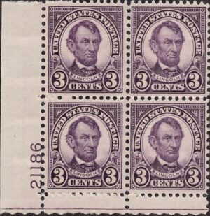 USA 1927 Mint Never Hinged Plateblock SC 635 Abraham Lincoln Violet 3 Cent 1927