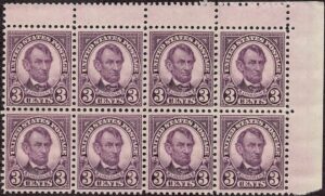 USA 1927 Mint Never Hinged Block SC 635 Abraham Lincoln Violet 3 Cent 1927