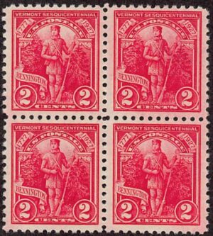 USA 1927 Mint Never Hinged Block SC 643 Green Mountain Boy Carmine rose 2 Cent 1927