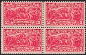 USA 1927 Mint Lightly Hinged Block SC 644 Surrender of General Burgoyne (1821), by John Trumbull Carmine rose 2 Cent 1927