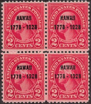 USA 1928 Mint Lightly Hinged Block SC 647 George Washington Carmine 2 Cent 1928