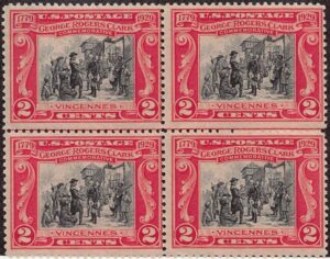 USA 1929 Mint Never Hinged Block SC 651 The Fall of Fort Sackville (1923), by Frederick Coffay Yohn Black,Carmine 2 Cent 1929