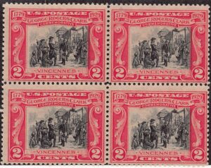 USA 1929 Mint Never Hinged Block SC 651 The Fall of Fort Sackville (1923), by Frederick Coffay Yohn Black,Carmine 2 Cent 1929