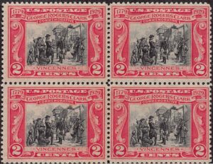 USA 1929 Mint No Gum Block SC 651 The Fall of Fort Sackville (1923), by Frederick Coffay Yohn Black,Carmine 2 Cent 1929