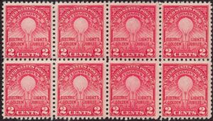 USA 1929 Mint Never Hinged Block SC 654 Thomas Edison's First Lamp (1879) Carmine rose 2 Cent 1929