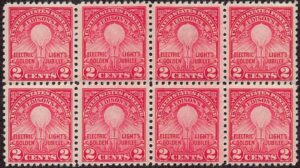 USA 1929 Mint Never Hinged Block SC 654 Thomas Edison's First Lamp (1879) Carmine rose 2 Cent 1929