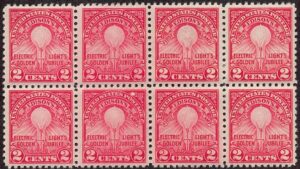 USA 1929 Mint Never Hinged Block SC 654 Thomas Edison's First Lamp (1879) Carmine rose 2 Cent 1929