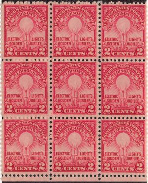 USA 1929 Mint Never Hinged Block SC 655 Thomas Edison's First Lamp (1879) Carmine rose 2 Cent 1929