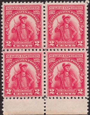 USA 1929 Mint Never Hinged Block SC 657 John Sullivan (1740-1795), Continental Congress delegate Carmine rose 2 Cent 1929