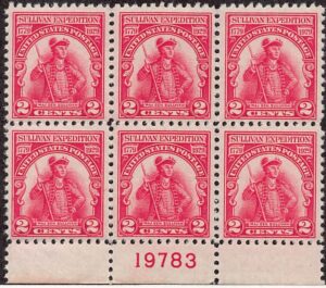 USA 1929 Mint Never Hinged Plateblock SC 657 John Sullivan (1740-1795), Continental Congress delegate Carmine rose 2 Cent 1929