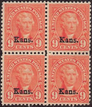 USA 1929 Mint Never Hinged Block SC 667 Thomas Jefferson Bright pink 9 Cent 1929