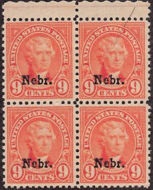 USA 1929 Mint Never Hinged Block SC 678 Thomas Jefferson Light pink 9 Cent 1929