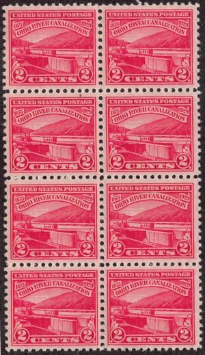 USA 1929 Mint Never Hinged Block SC 681 Lock No. 5, Monongahela River, Brownsville, Pennsylvania Carmine rose 2 Cent 1929