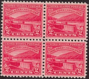 USA 1929 Mint Never Hinged Block SC 681 Lock No. 5, Monongahela River, Brownsville, Pennsylvania Carmine rose 2 Cent 1929