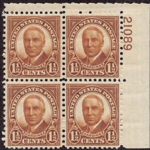 USA 1930 Mint Never Hinged Plateblock SC 684 Warren G. Harding Brown 1.5 Cent 1930