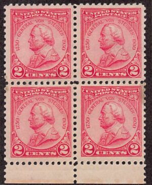 USA 1930 Mint Never Hinged Block SC 689 Major General Friedrich Wilhelm von Steuben (1730-1794) Carmine rose 2 Cent 1930