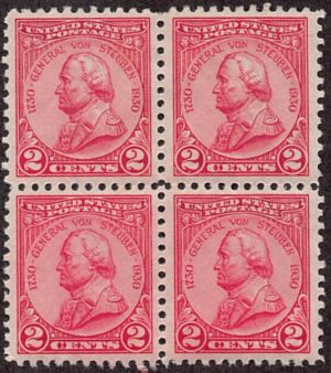 USA 1930 Mint Never Hinged Block SC 689 Major General Friedrich Wilhelm von Steuben (1730-1794) Carmine rose 2 Cent 1930