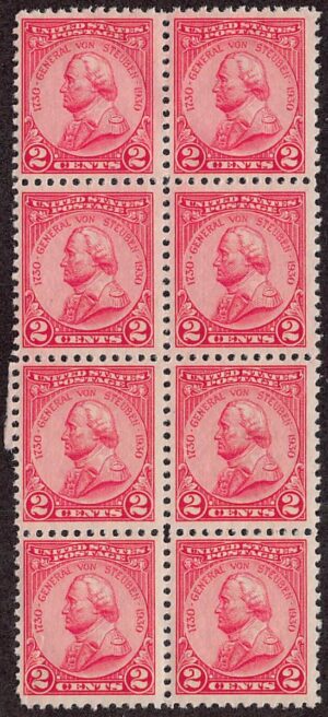 USA 1930 Mint Never Hinged Block SC 689 Major General Friedrich Wilhelm von Steuben (1730-1794) Carmine rose 2 Cent 1930