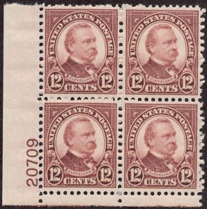USA 1931 Mint Never Hinged Plateblock SC 693 Grover Cleveland (1837-1908), 22nd and 24th US President Brown violet 12 Cent 1931