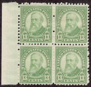 USA 1931 Mint Never Hinged Block SC 694 Benjamin Harrison (1833-1901), 23rd President of the U.S.A. Yellow green 13 Cent 1931