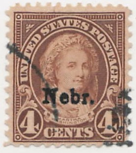 USA 1929 Used Stamp SC 673 Martha Washington, overprinted Nebr. Yellow brown 4 Cent 1929