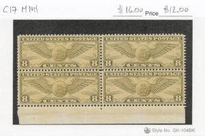 USA 1932 Mint Never Hinged Block SC C17 Winged Globe Olive 8 Cent 1932