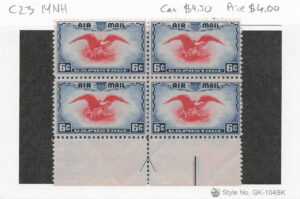 USA 1938 Mint Never Hinged Block SC C23 Bald Eagle (Haliaeetus leucocephalus), Coat of Arms Carmine,Deep blue 6 Cent 1938