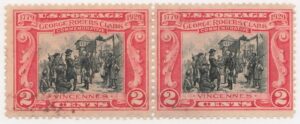 USA 1929 Mint Never Hinged Pair SC 651 The Fall of Fort Sackville (1923), by Frederick Coffay Yohn Black,Carmine 2 Cent 1929