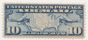 USA 1926 Mint Never Hinged Stamp SC C7 Map of the USA and Two De Havilland D.H. 4M Mail Planes Blue 10 Cent 1926