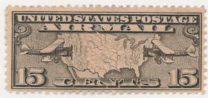 USA 1926 Mint Hinged Stamp SC C8 Map of the United States and Two Mail Planes Olive brown 15 Cent 1926