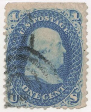 USA 1861 Used Stamp SC 63 Benjamin Franklin Blue 1 Cent 1861