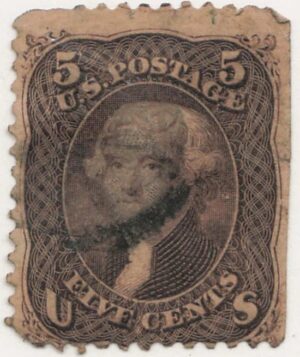 USA 1863 Used Stamp SC 76 Thomas Jefferson Brown 5 Cent 1863