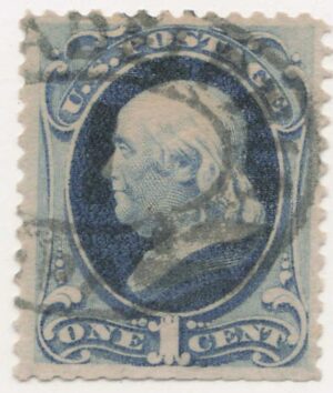USA 1873 Used Stamp SC 156 Benjamin Franklin Ultramarine 1 Cent 1873